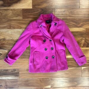 Lands' End Vibrant Pink Pea Coat size 8